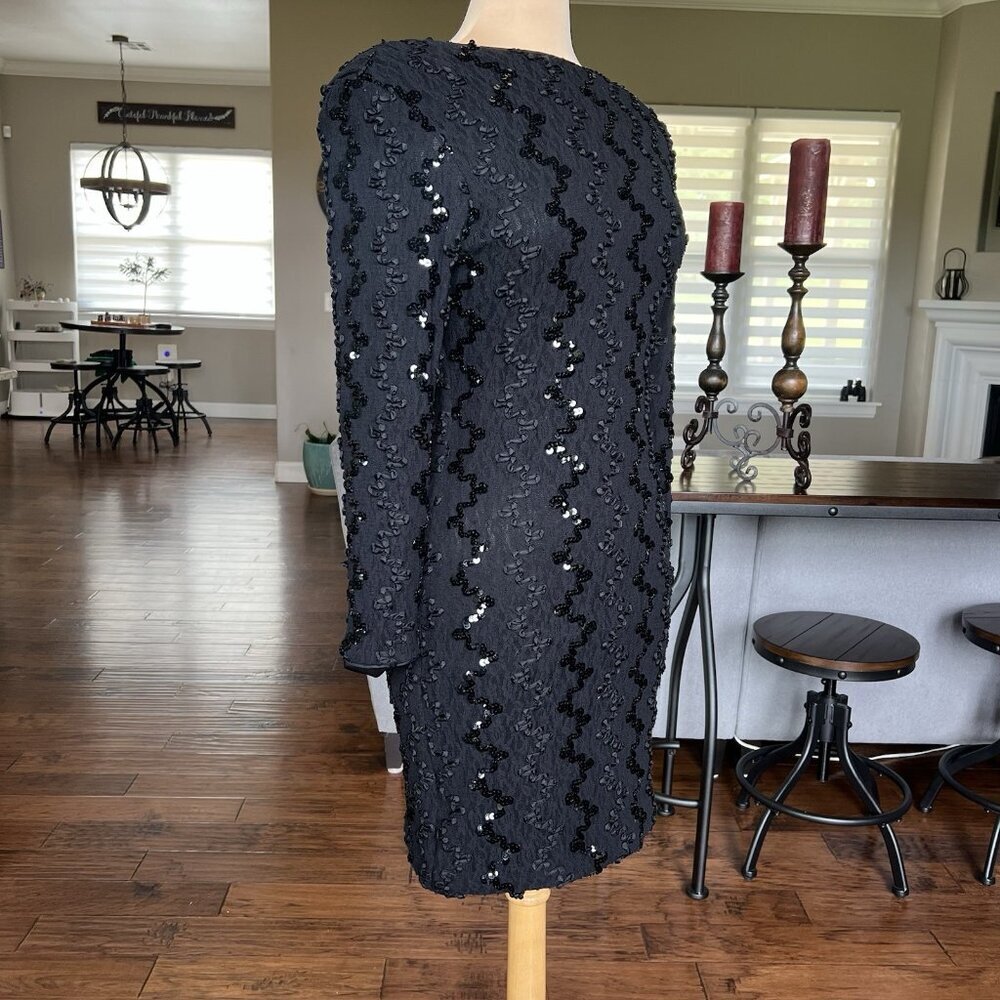 Vtg Dave & Johnny by Joseph Lara Black Cocktail Dress 13 14 fit 6 8 Sequins - Picture 8 of 13